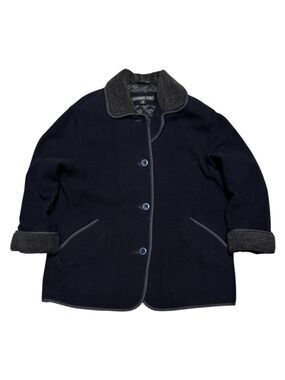 LONDON FOG Designer WOOL Sherpa Fleece  Blue Winter Parka Coat Womens 10 Petite